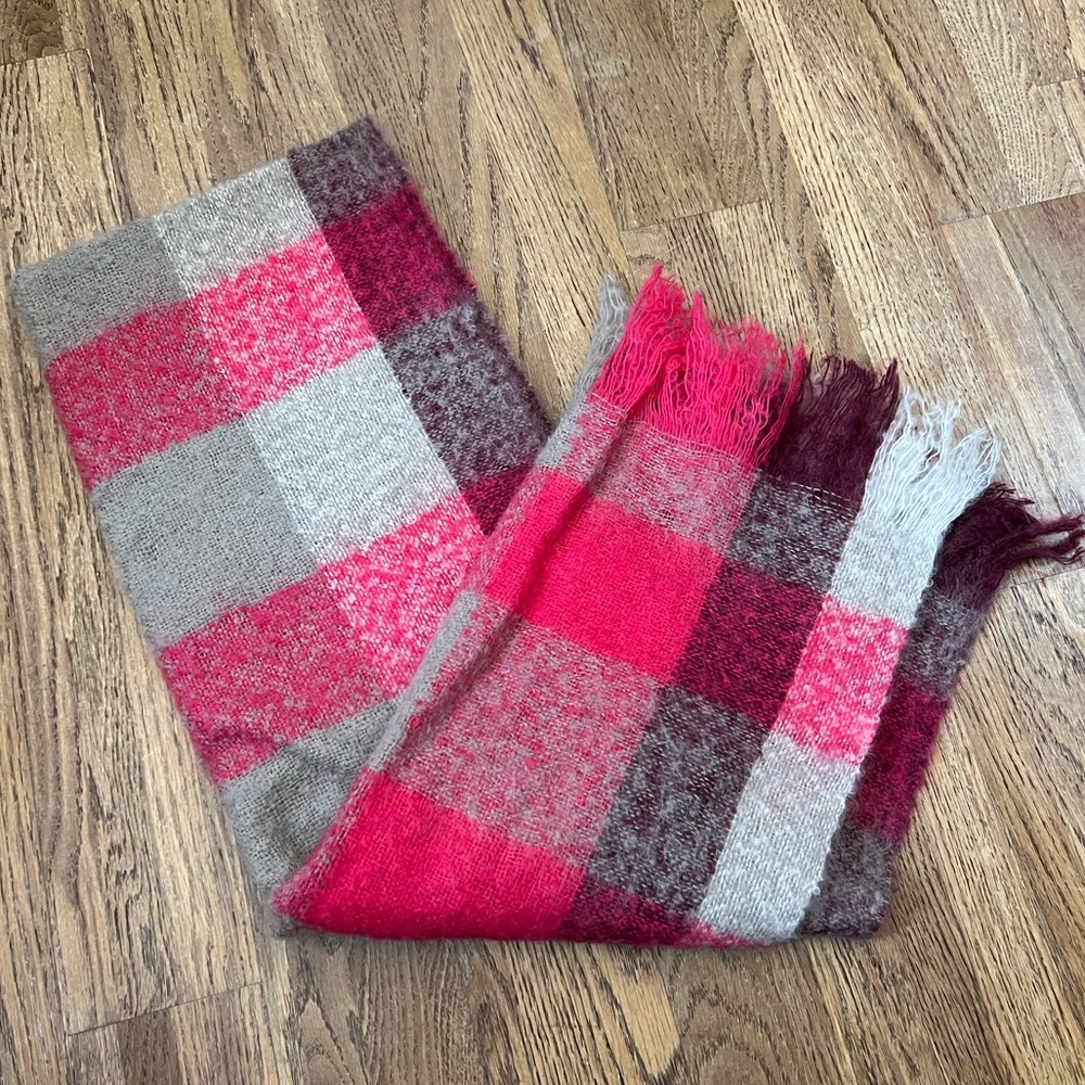 American Eagle Pink Plaid Wool Blend Scarf
